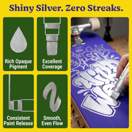 5 Silver Paint Marker Pens - Metallic Acrylic Paint Pen for Wood - color: Silver