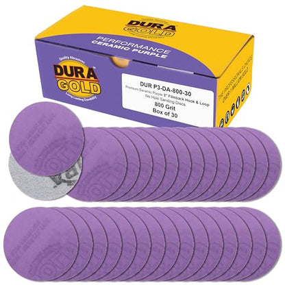 Dura-Gold Premium 800 Grit 3" Purple Film Ceramic Sanding Discs, Box of 30 - style: 800 Grit
