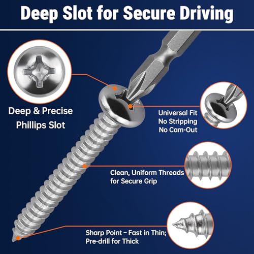 #6 x 1-3/8" (100 Pack) Stainless Steel Phillips Pan Head Wood Screws, Stainless Steel 304 (18-8), Pan Head Sheet Metal Screws Self Tapping for Wood - size: #6 x 1-3/8"