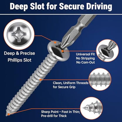 #6 x 1-3/8" (100 Pack) Stainless Steel Phillips Pan Head Wood Screws, Stainless Steel 304 (18-8), Pan Head Sheet Metal Screws Self Tapping for Wood - size: #6 x 1-3/8"