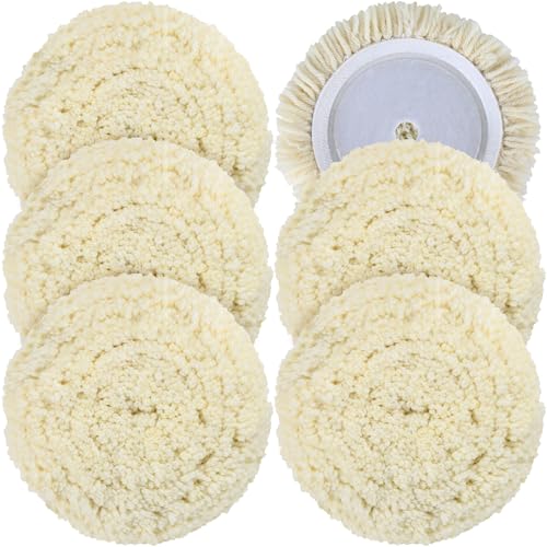 6 PCS Wool Buffing Polishing Pads - 8 Inch Natural Wool Cutting Pads with Hook and Loop Backing Compound & Polishing for Automotive Car Boats Glass Furniture Repair - size: 8" -6P