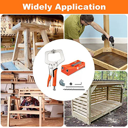 Pocket Hole Jig System Kit, Pocket Screw Jig with 11 Inch Clamp, Square Driver Bit, Hex Wrench, Depth Stop Collar, Step Drill Bit, Coarse Square Driver Screws, All In One for Joinery Work