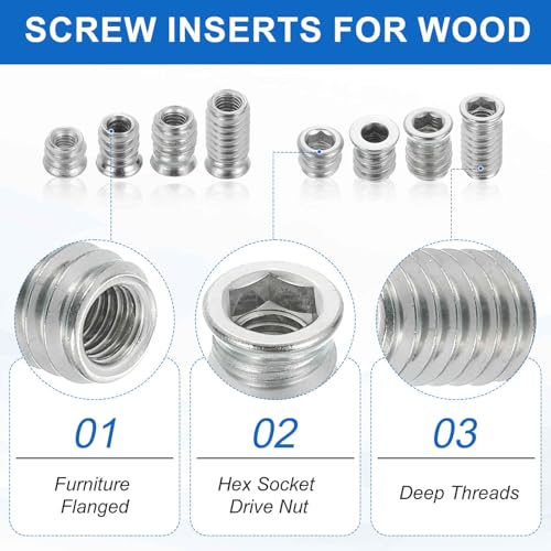 MECCANIXITY 4Pcs Threaded Inserts Nuts, M5x12mm Hex Socket Drive Nut Inserts for Wood - 304 Stainless Steel Screws Furniture Screw in Nuts Bolt Fastener Connector Wood - size: M5x12mm