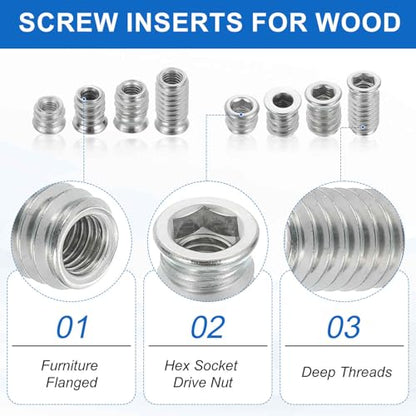 MECCANIXITY 4Pcs Threaded Inserts Nuts, M6x10mm Hex Socket Drive Nut Inserts for Wood - 304 Stainless Steel Screws Furniture Screw in Nuts Bolt Fastener Connector Wood - size: M6x10mm
