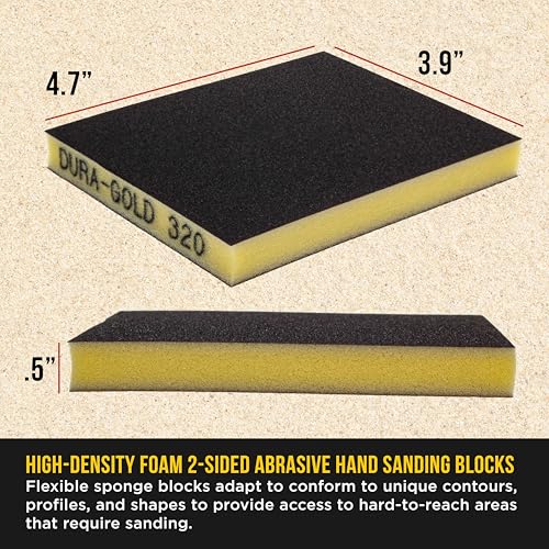 Dura-Gold Sanding Sponge for Wood, Metal 4.7" x 3.9", Grits 80 120 240 320 - style: Variety Pack