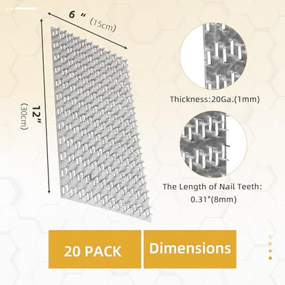 20 Pack 6x12 inch Truss Mending Plate Compatible with 8mm Nail Teeth - size: 6x12 inch
