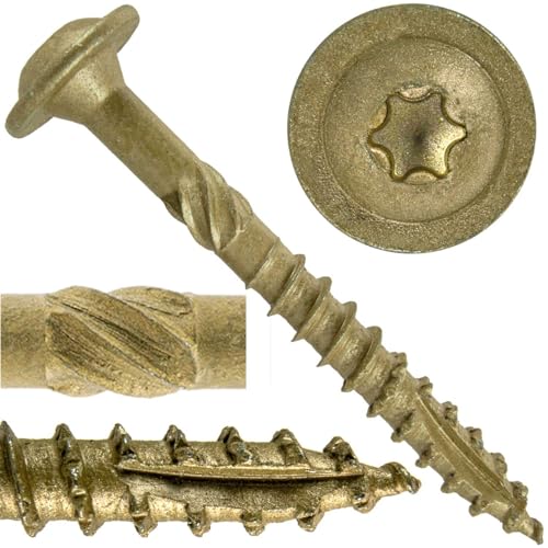 Construction Lag Screw - Torx/Star Drive Heavy Duty Structural Lag Screw - ACQ Compatible - Modified Truss Washer Head. 10 x 100 Count Boxes - CASE - 1,000 Screws - color: BRONZE, size: 15x2-1/2"