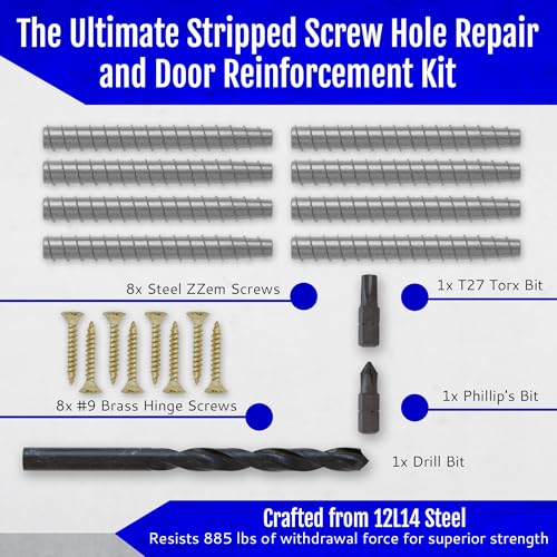 8-Pack #9 x 3 Permanent Stripped Door Hinge Screw Hole Repair Kit - size: 8 Pack