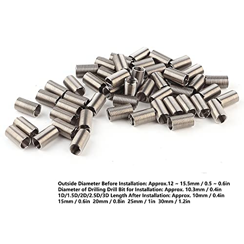 50Pcs Helical Threaded Inserts M10x1.25 Spiral Circle Repair Insert Reducer Nut Stainless Steel Threaded Expand Socket Set(M10x1.25x3D)