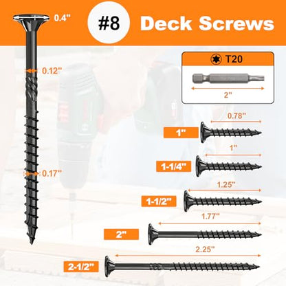 #8 x 1” Deck Screws, 100Pcs Star Drive Wood Screws - color: Black, size: 1 Inch