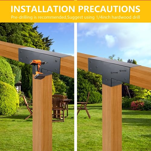 4x4 Pergola Brackets Kit, 3-Way T Shape, 3.58 x 3.58 in, 2 Pack - color: T-shape 3-Way--2Pack