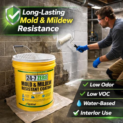 Sentinel 24-7 ZERO Mold & Mildew Resistant Coating – 100% Acrylic Waterproof Protective Coating - 1 Gallon, Clear - color: Clear, size: 128 Fl Oz (Pack of 1)