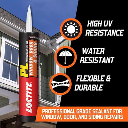 Loctite PL Window Door & Siding Polyurethane Sealant, White, 10 fl oz Cartridge, 12 Pack - size: 12 Pack
