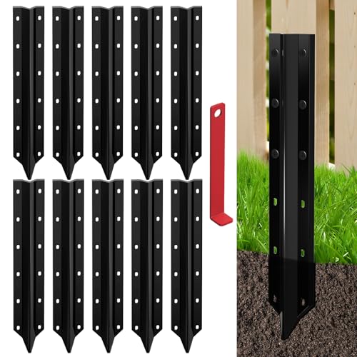 SDSNTE Steel Fence Post Repair Stakes for Fence Post Support, 10 Pcs