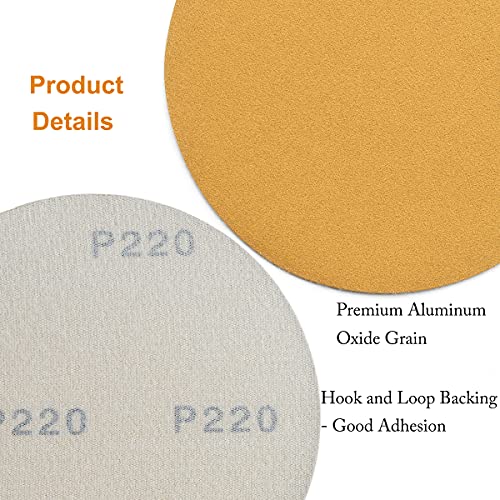 6-Inch No-Hole Hook and Loop Gold Sanding Discs 220-Grit, 100-Pack