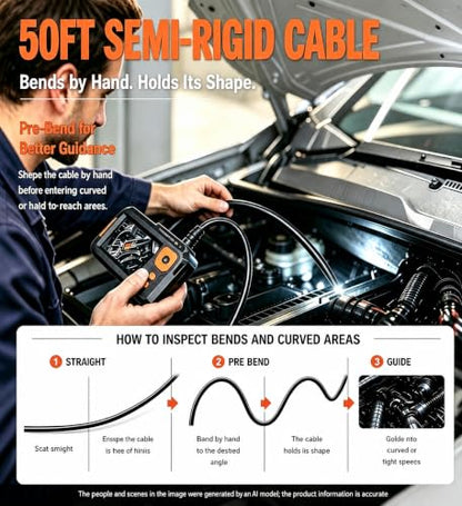 Triple Lens Borescope, 5" IPS Screen, 1080P Photo & Video, 50FT Cable - size: 5''Triple Lens 50FT