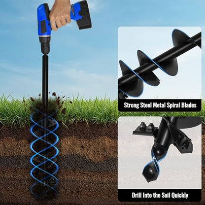 4"X25" Auger Drill bit for Planting,Double Blade Heavy Duty Garden Auger Post Hole Digger-3/8 Hex Drive Drill, for Planting Bulb & Bedding Plant