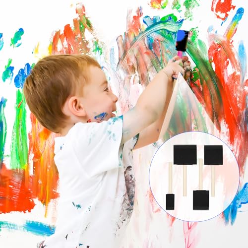 4 PCS Foam Paint Brushes Set, 1" 1.57" 2" 3" with Wooden Handle