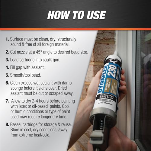 DAP Dynaflex 230 Pro Elastomeric Sealant, White WT099, 10.1 Oz (7079807102) - size: 10.1