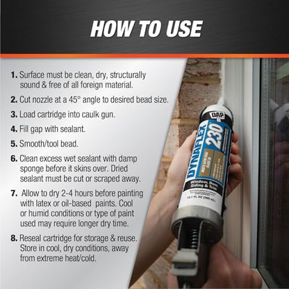 DAP Dynaflex 230 Pro Elastomeric Sealant, White WT099, 10.1 Oz (7079807102) - size: 10.1