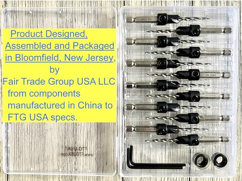 FTG USA 12 Pc #6 (9/64") Adjustable Wood Countersink Drill Bit Set Case - style: 12 Pc Same Size