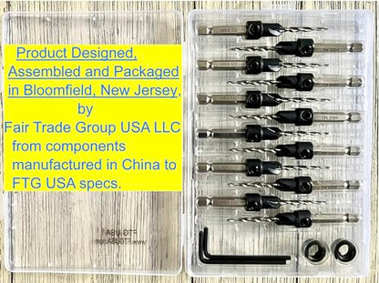 FTG USA 12 Pc #6 (9/64") Adjustable Wood Countersink Drill Bit Set Case - style: 12 Pc Same Size