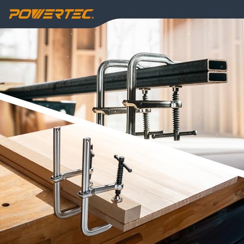 POWERTEC Heavy Duty 6" F Style Bar Clamps, 3-1/8" Throat Depth, 480 lb Clamping Force – Woodworking, Cabinetry, Welding & Workshop Use, 2 Pack (72338) - size: 6" Bar Clamps (2PCs)
