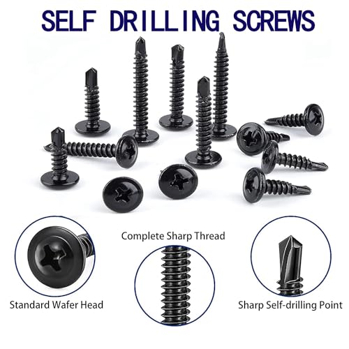 100pcs #10x1/2 Black Phillips 410SS,High-Strength Self-Drilling Screws. - color: BLACK, size: #10x1/2"