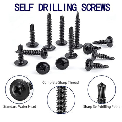 100pcs #10x1/2 Black Phillips 410SS,High-Strength Self-Drilling Screws. - color: BLACK, size: #10x1/2"