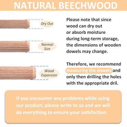 1/4-Inch Wooden Dowel Pins - 200 Pcs 1/4 x 1-1/4 inch Fluted Wood Dowels Rods,Hardwood Crafts Dowel Pegs ,Beechwood - size: 1/4 Inch - 200 Pcs