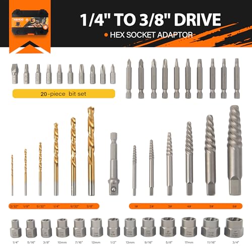 KENDO 46PCS Tap Extractor Set Broken Tap Screw Bolt Remover Kit - style: 46-PCS