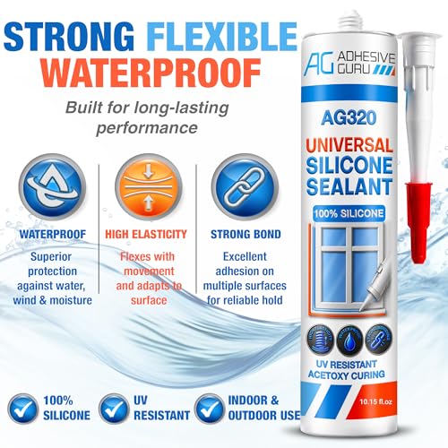 Adhesive Guru All Purpose Clear Silicone Sealant Waterproof 10.15 fl.oz, 100% Silicone Caulk, Weatherproof & Flexible Adhesive Sealant for Indoor and Outdoor Use, Transparent - 1 Pack - size: 1 Pack