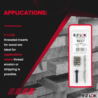 E-Z LOK Thread Repair Installation Kit - Includes E-Z Hex Threaded Inserts for Soft Wood, Zinc Alloy, Flanged, M4-0.7 x 10mm Length, Drill, and Drive Tool, (EZ-900407-10) - size: M4-0.7 x 10mm, style: Flanged