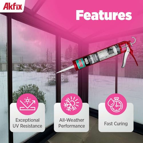 Akfix 918N Gray 100% Silicone Caulk for Kitchen and Bathroom (12x10.5 fl.oz.) - Solvent-Free, Low Odor, UV & Water Resistant, Fast Curing, Non-sag, High Elasticity Silicone Sealant | Grey, 12 Pack - size: 12 Pack, style: Kitchen&Bath Silicone-Gray