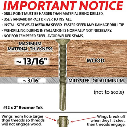 Jake Sales #12x2 Reamer Tek Torx/Star Head Self-Drilling Wood to Metal Screws - for Flatbeds, Trailers or Fastening Wood to Steel -T-30 Torx Screw Head (Full Box 2,000 Screw Count) - size: 2"