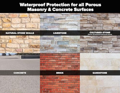 MasonryDefender All Purpose Brick Stone & Concrete Sealer - Transparent Penetrating Waterproof Coating for Outdoor Masonry Surfaces - 1 Gallon - size: 1 Gallon