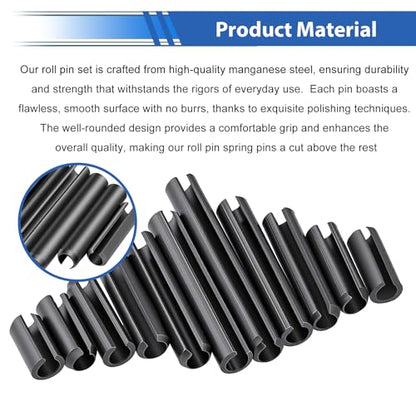 230Pcs Roll Pin Assortment Kit SAE Slotted Spring Pins 1/16 5/64 3/32 1/8 5/32 3/16 7/32 1/4 5/16 3/8 Inch for for Home Improvement Automotive Repair - size: 230Pcs