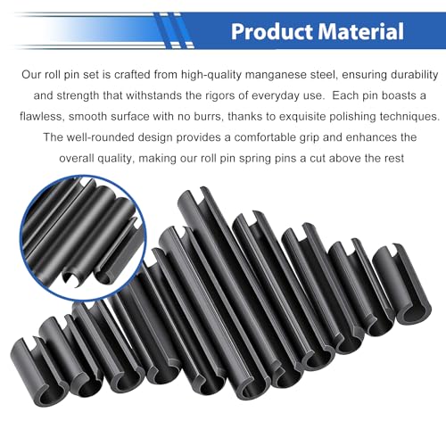 370Pcs Roll Pin Assortment Kit SAE Slotted Spring Pins 10-Sizes 1/16 5/64 3/32 1/8 5/32 3/16 7/32 1/4 5/16 3/8 Inch for for Home Improvement Automotive Repair - size: 370Pcs