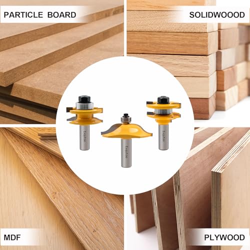 3PCS 1/2" Shank Router Bit Set, Raised Panel Cabinet Door Making Bit. - style: 3Pcs 1/2" Shank (Tenon Joint Cutter Diameter: 1-3/4")