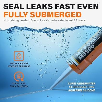 MS300 Marine Sealant Clear, Window Sealer, Pond Sealer for Leaks Concrete Glass Metal, MS Polymer Adhesive 4x Stronger than Aquarium Silicone Caulking, Pond Liner Adhesive, Clear Sealant, 300ml - color: Clear