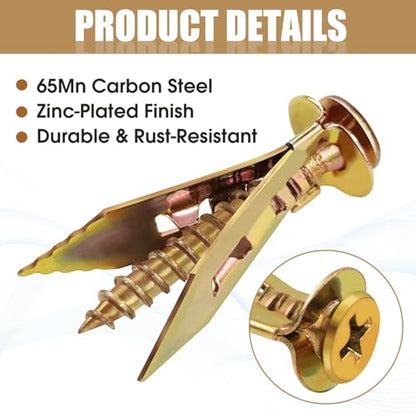 100Pcs Metal Wall Anchors for Drywall, Sheetrock Expansion Anchors & Screws