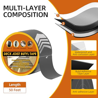 Deck Joist Tape 4 Inch x 50 Feet Butyl 4 Pack - size: 4 pack 4" x 50'