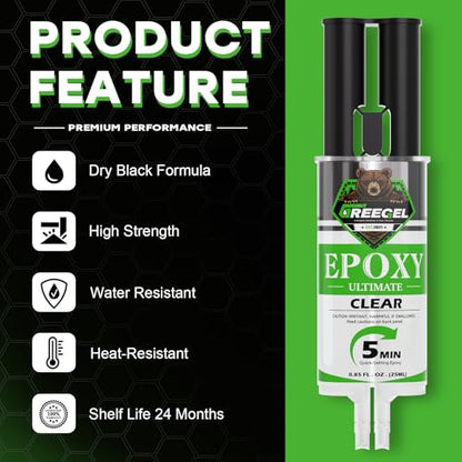 2 Part Clear Epoxy Glue 5 Minute Set Adhesive, 1.7 oz Syringe - color: Clear, size: 1.7 fl oz (50 ml)
