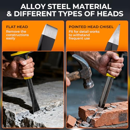 INCLY 3PCS Masonry Chisel Set with Hand Guard, Stone and Rock Chisel