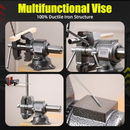FATO 5” 360° Ductile Iron Bench Vise, 8800LB Force Black - size: MultipurposeSwivel-5"