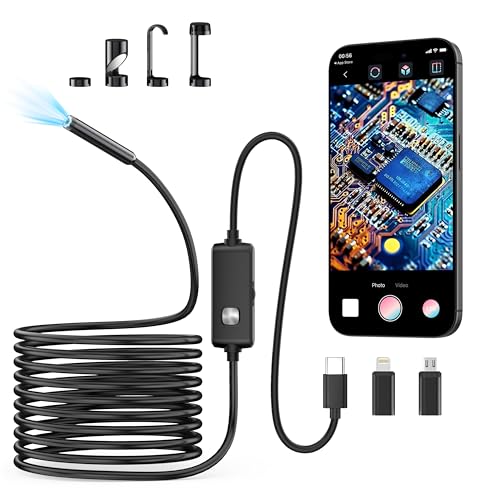 Endoscope Camera with Light,1920P HD Borescope with 8 Adjustable LED Lights