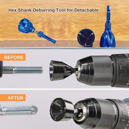 Deburring External Chamfer Tool with Carbide Blades, Hex Shank Deburring Tool, Bolt Thread Repair with Quick Release Shank(2 Size)