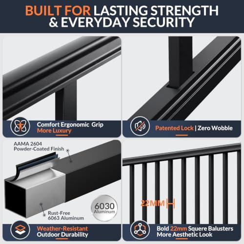 Egadis 4 Pack 42 in x 6 ft Aluminum Porch and Deck Railing Kit Without Post - color: Level 6ft - 4 Panel