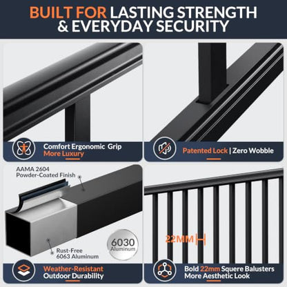 Egadis 4 Pack 42 in x 6 ft Aluminum Porch and Deck Railing Kit Without Post - color: Level 6ft - 4 Panel