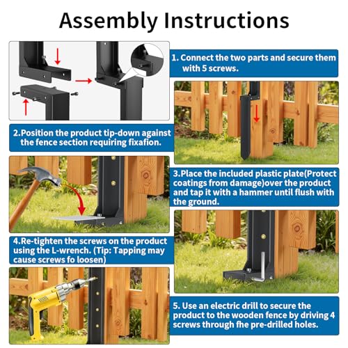 Fence Post Repair Kit, H-Shaped Anchor Spike for Tilted Wood Post